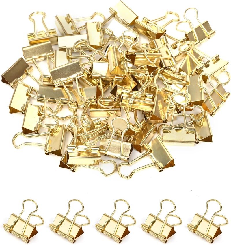 CUARUSUIKA Binder Clips, 50 Pack, 0.75 in Small Paper Clips for Office,(Gold) - Image 1